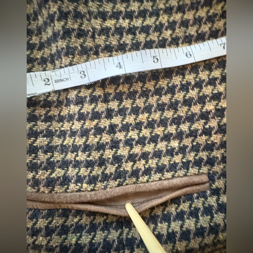 Vintage JL Colebrook brown houndstooth plaid wool blazer Jacket suede collar M - Picture 9 of 11
